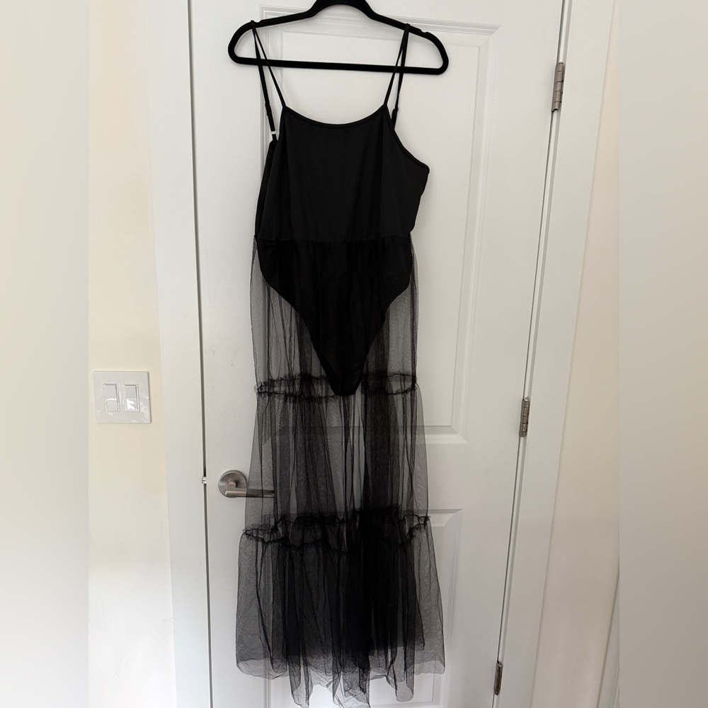 Elegant Black Sheer Maxi bodysuit intimate Dress
